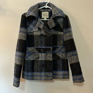 Maralyn & Me gray and blue hooded pea coat size medium